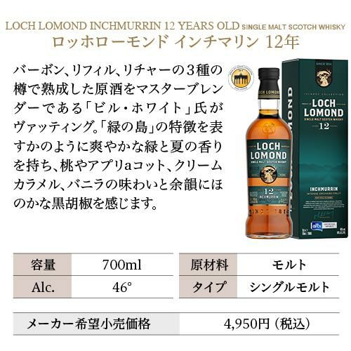 送料無料 ロッホローモンド蒸留所 12年熟成 3種飲み比べセット