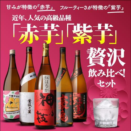 芋焼酎 赤芋＆紫芋 フルーティー焼酎 飲み比べセット 1800ml 5本いも