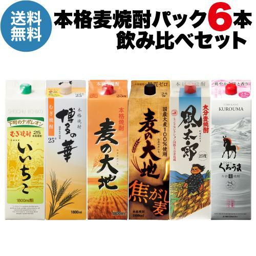 Ys609   いいちこ麦25度1.8Lパック  1ケ一ス( 6本入 ) いいちこ25度 いいちこ 焼酎 25度 1.8L 1800ml パック 1ケース 6